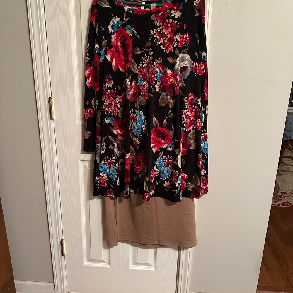 Modest Moon Collection Black and Red Floral Skirt Set